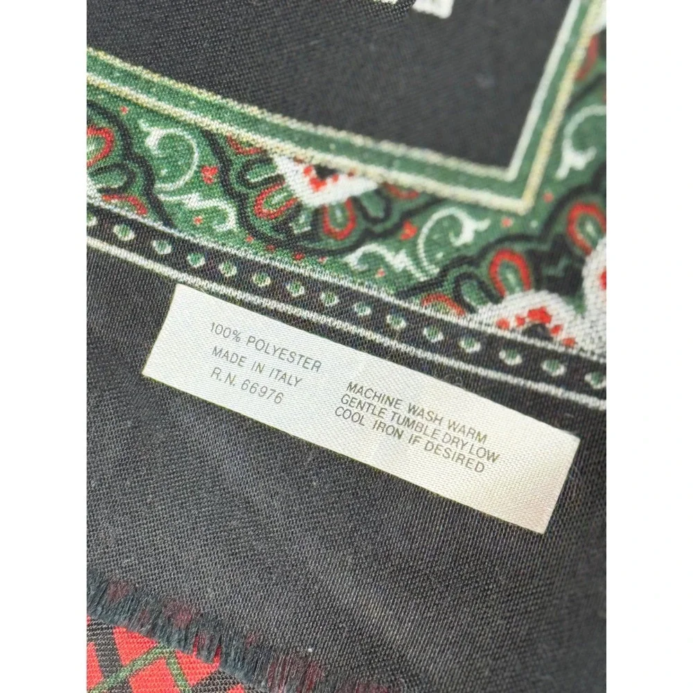 Vintage Made in Italy Plaid Paisley Square Scarf Red Black Fringed 32x32